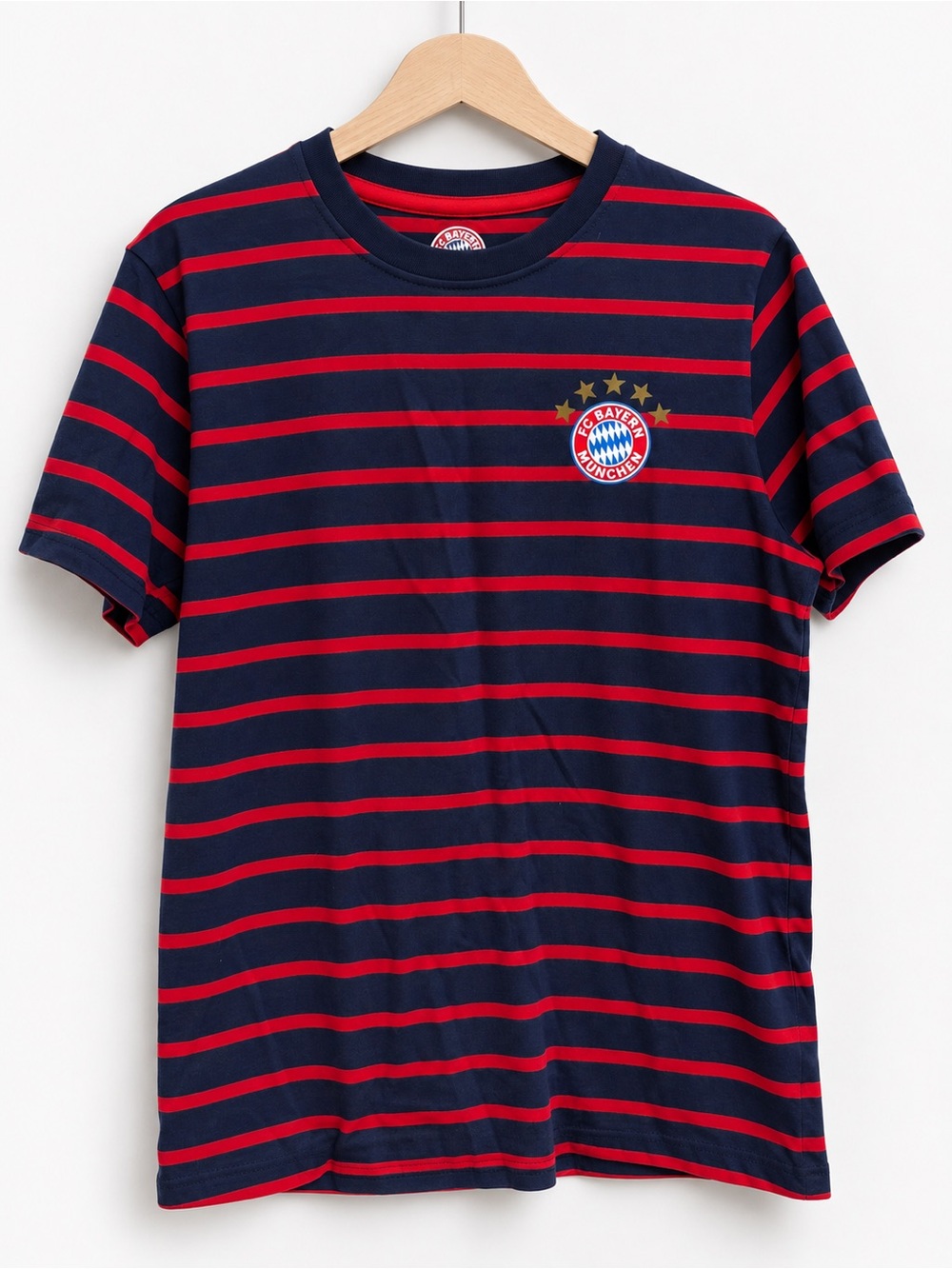 FC Bayern Munich Striped T-Shirt Youth 164 US 14 Navy Red NWT